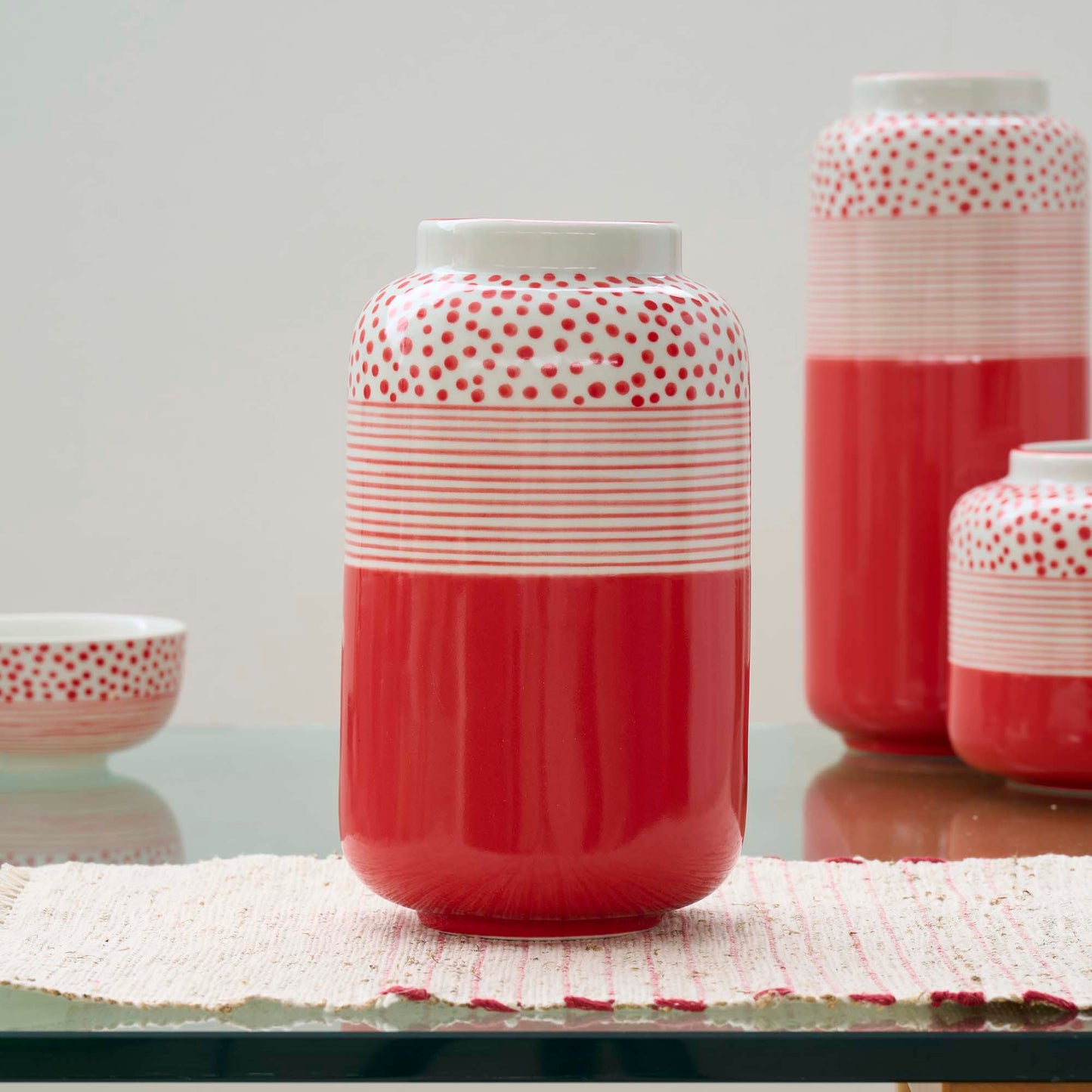 VASO MEDIO DOT-STRIPES ROSSO, CERAMICA  | COD 6993