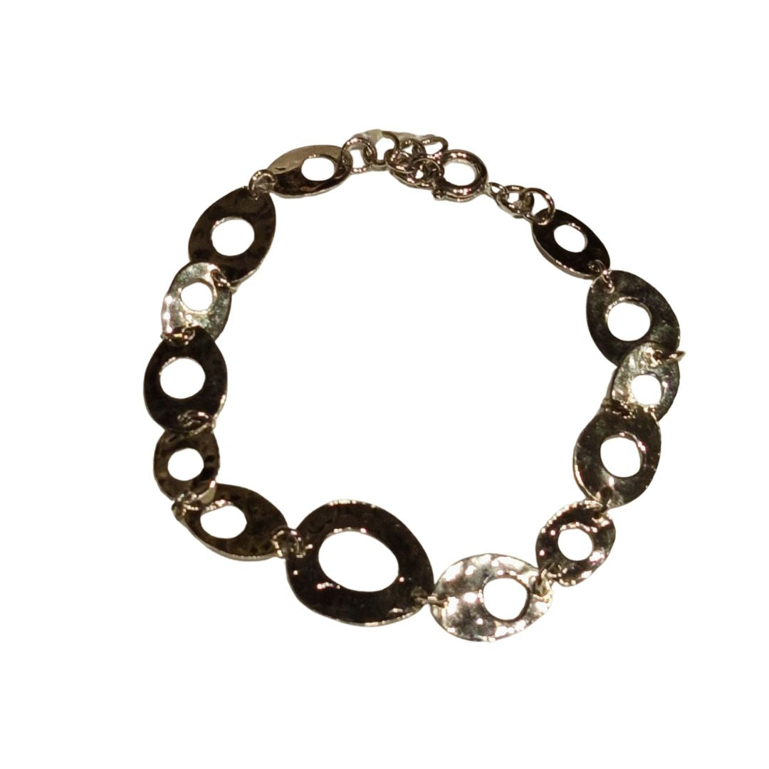 Bracciale ottone cesellato a piccoli anelli colore argento | Bijoux solidali