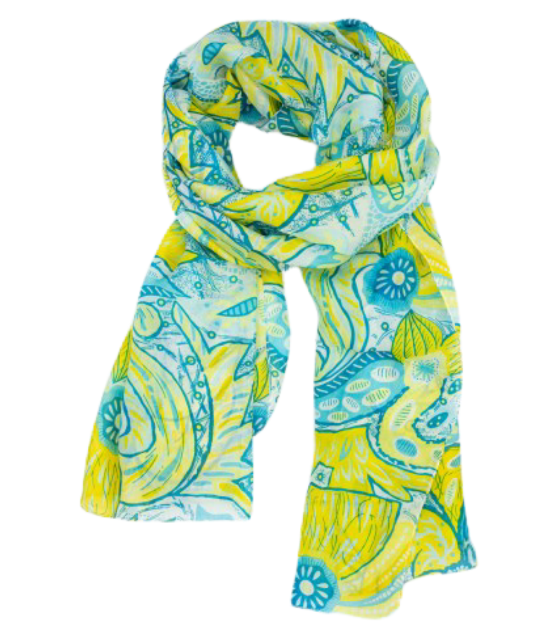 STOLA IN SETA VANESSA GIALLO-AZZURRO | COD HUBEQ8074987