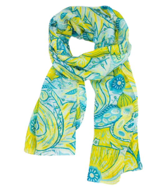 STOLA IN SETA VANESSA GIALLO-AZZURRO | COD HUBEQ8074987