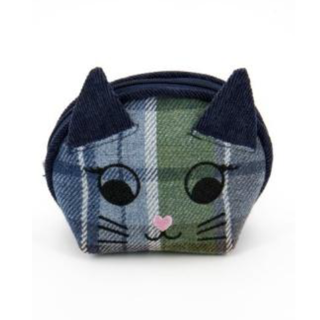 Portamonete Gatto Lumberjack in tweed e velluto | Artigianato Vietnamita