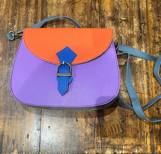 Borsa in pelle recuperata Edna Soruka | lilla arancio| Artigianato Indiano