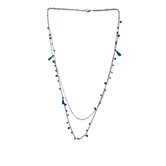 collana Colour artigianale ed etica. multifilo color oro e perline blu. Collezione OnEarth