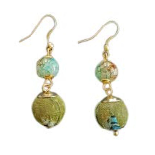 orecchini Blossom in cotone verde con perline di vetro, Bijoux solidale India