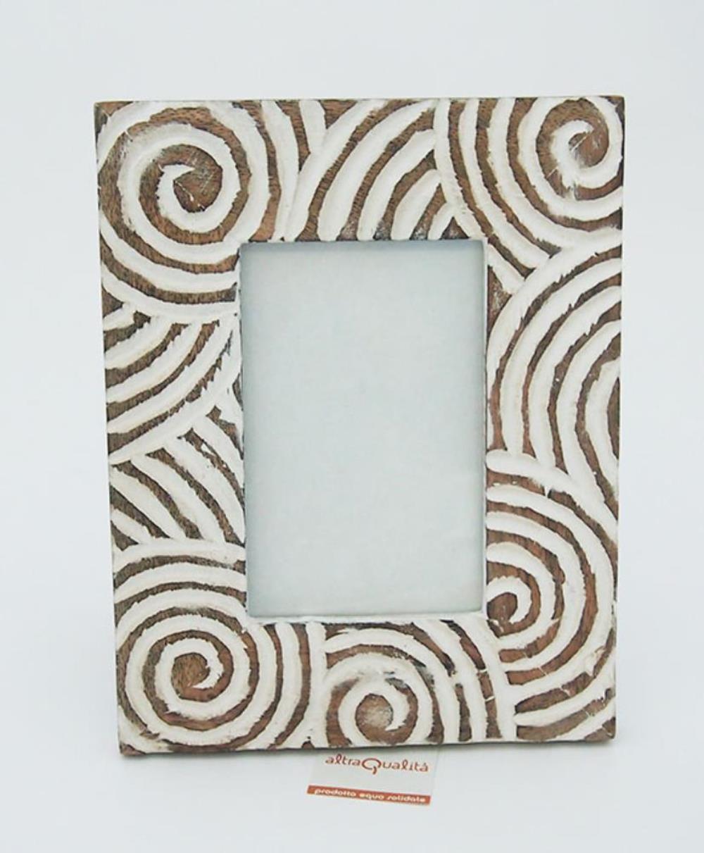Cornice Portafoto in Legno Intarsiato Spirals – Artigianato Equosolidale Indiano