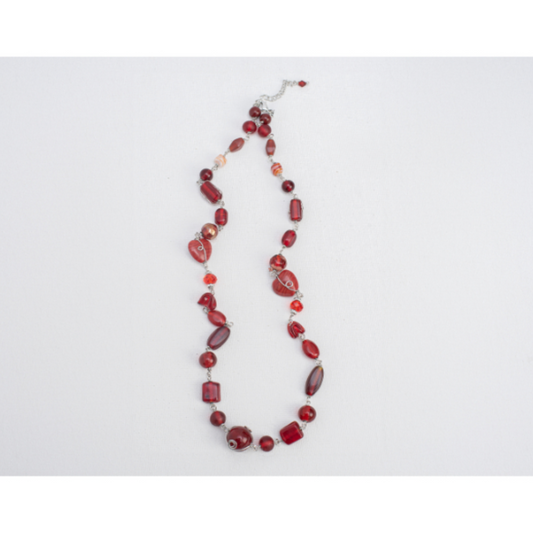 COLLANA GEMMA, OTTONE PLACCATO ARGENTO, VETRO, ROSSO | HUBM341133164109