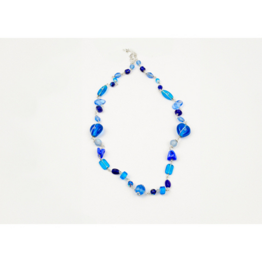 COLLANA GEMMA, OTTONE PLACCATO ARGENTO, VETRO, BLU | HUBM341133164302