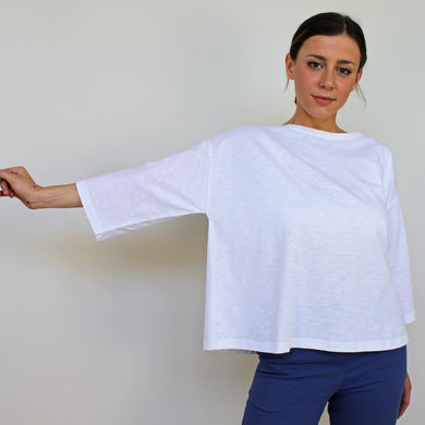 maglietta cotone bilogico color bianco manica larga Colezione OnEarth per l'estate Commercio Equosolidale