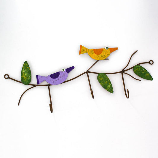 appendino da parete  uccellini passerotti con tre ganci, artigianato equosolidale Colombia