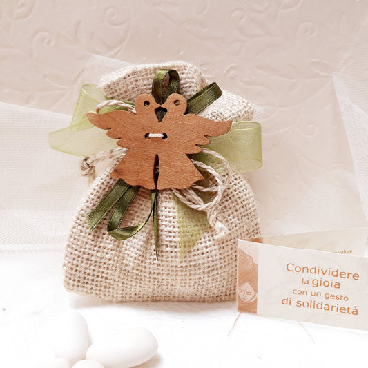 BOMBONIERA SOLIDALE COLOMBINE IN LEGNO DI CANNELLA | COD. A16