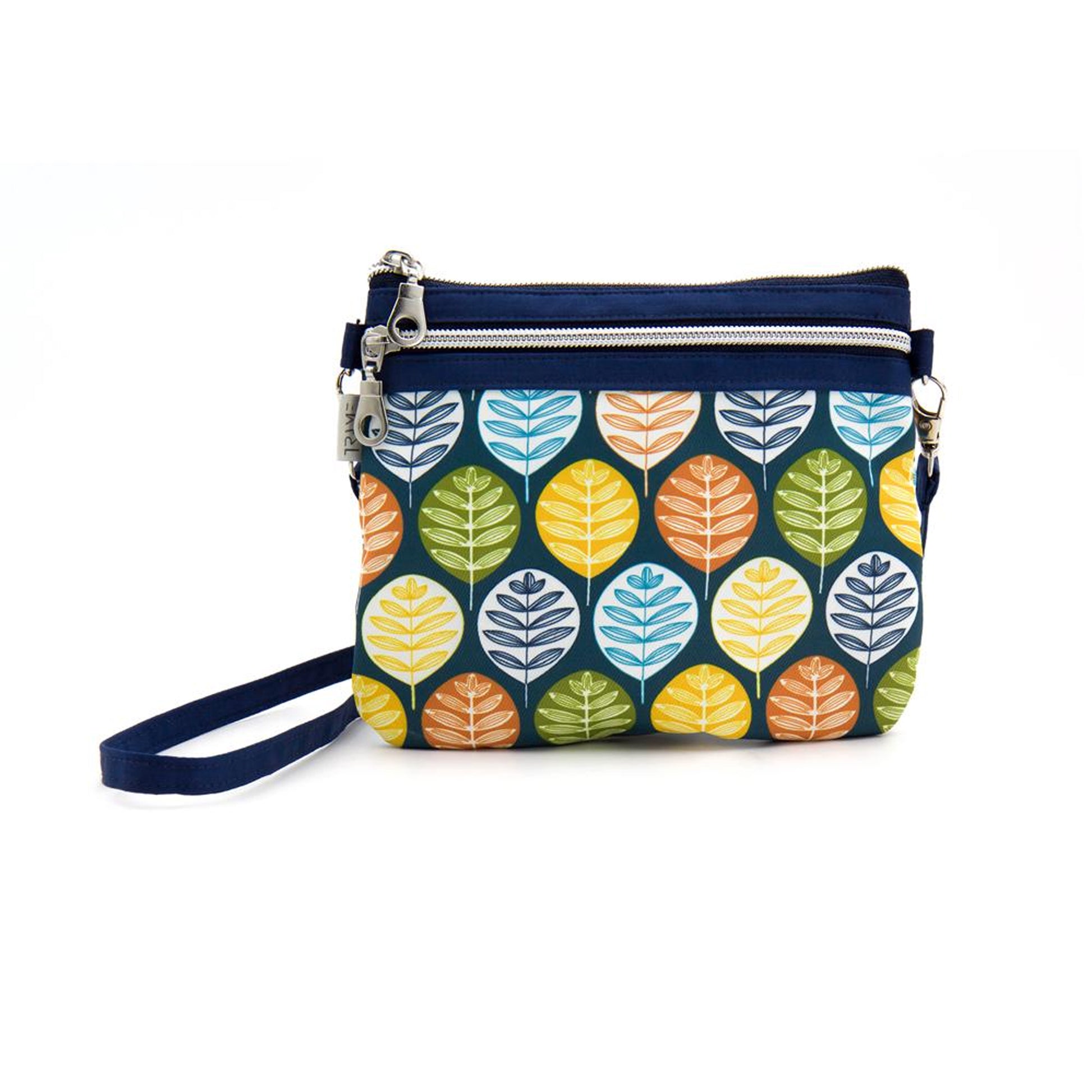 Dettaglio stampa foglie multicolore pochette due tasche Vietnam