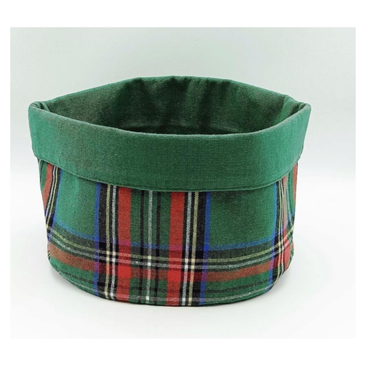 Cesto stoffa scozzese verde Fair Gift India Ø20 cm