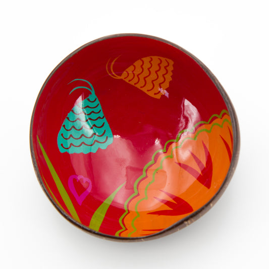 ciotola rossa in cocco on farfalla rossa dipinta a mano