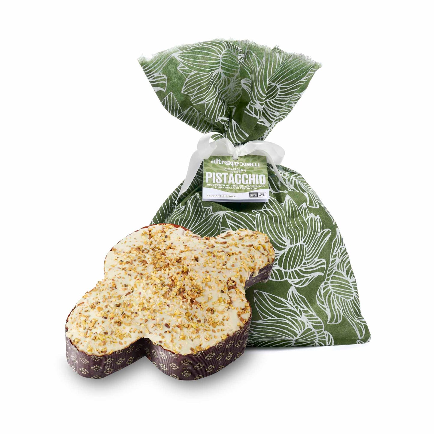 particolare della colomba pasquale cuor di pistacchio equosolidale Altromercato