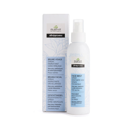 Tonico viso idratante Natyr con Aloe vera, acido ialuronico, prebiotici. Pelli secche.