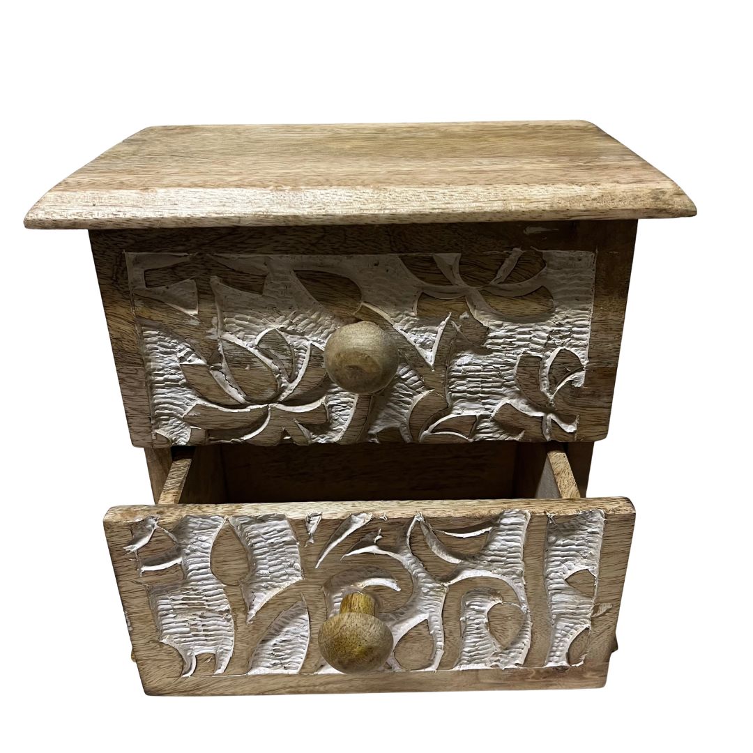 Cassettiera portagioie in legno di mango e 2 cassettini &nbsp;| Artigianato indiano&nbsp;
