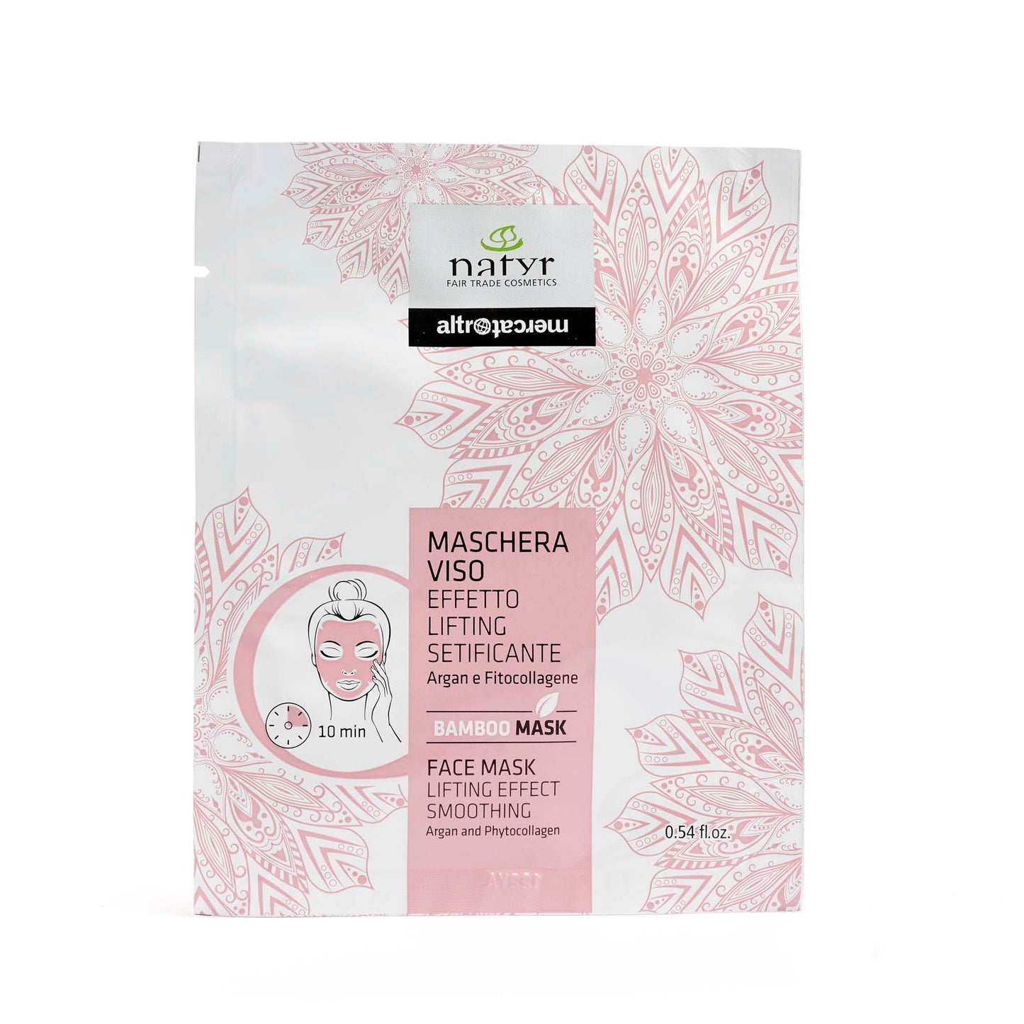 Maschera monouso in tessuto effetto lifting setificante. Argan e Fitocollagene Natyr