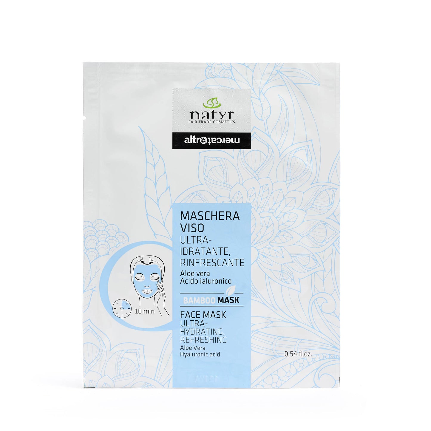 Maschera monouso in tessuto ultra-idratante &amp; rinfrescante - Aloe Vera e Acido Ialuronico. Pelli secche e delicate Natyr