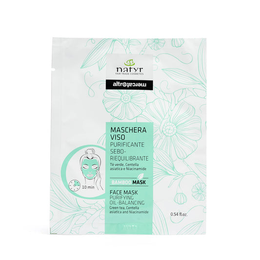 Maschera monouso in tessuto purificante &amp; sebo-riequilibrante. Tè Verde e Centella asiatica. Pelli miste e impure Natyr
