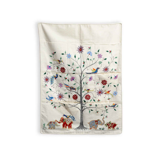 Arazzo con tasche Albero della Vita – pannello tessile artigianale equosolidale India