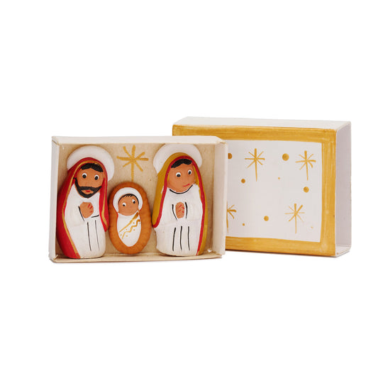 Presepe Scatolina Bianca in ceramica e carta fatto a mano in Perù – Manos Amigas – regalo solidale
