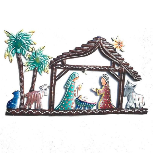 Presepe in ferro battuto con animali colorati fatto a mano in Haiti – Artisans de Noailles – regalo solidale