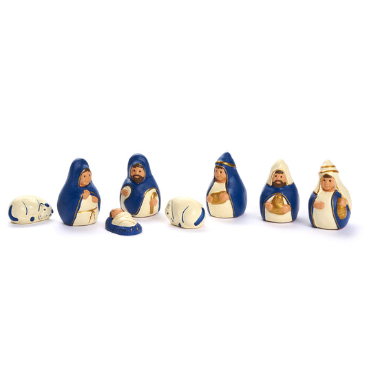 Presepe Cappucci Blu in ceramica, 8 figure fatte a mano in Perù – Manos Amigas