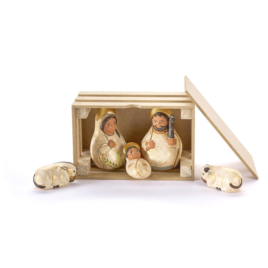 Presepe Rey de la Paz 5 figure in ceramica e legno di balsa fatto a mano in Perù – regalo solidale