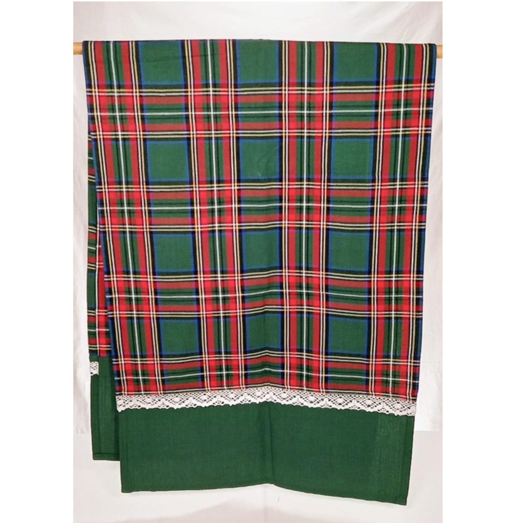 Runner tavola verde motivo scozzese artigianale India
