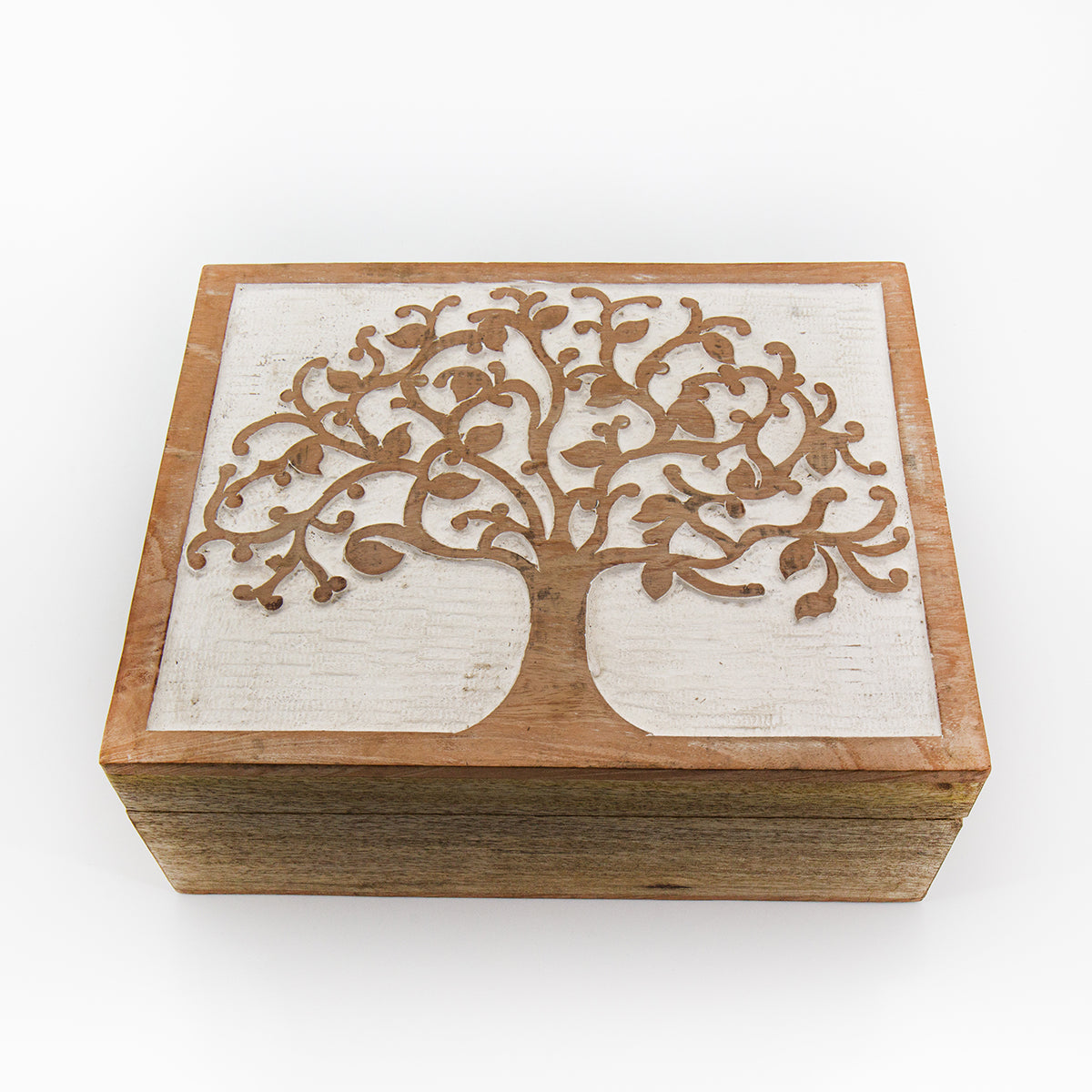 Scatola portagioie in legno di mango con intarsio Albero della Vita artigianato indiano