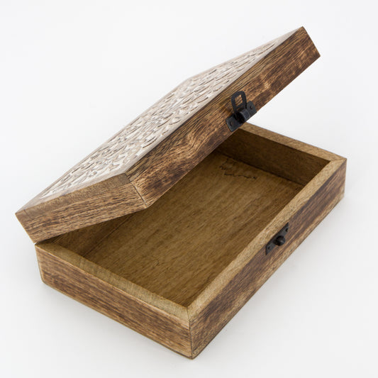 scatola rettangolare in legno di mango. Artigianato solidale indiano per un regalo equosolidale