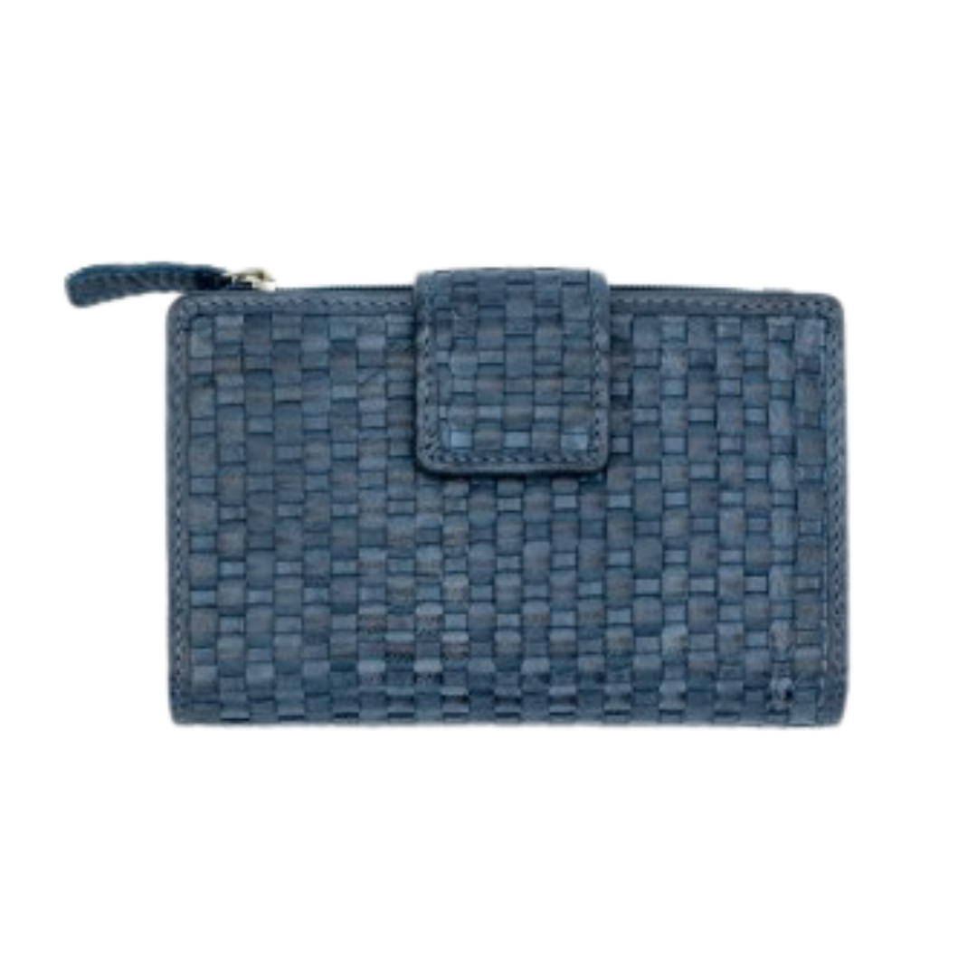 Portafoglio in pelle intrecciata Natalia blu - Collezione OnEarth | Artigianato indiano