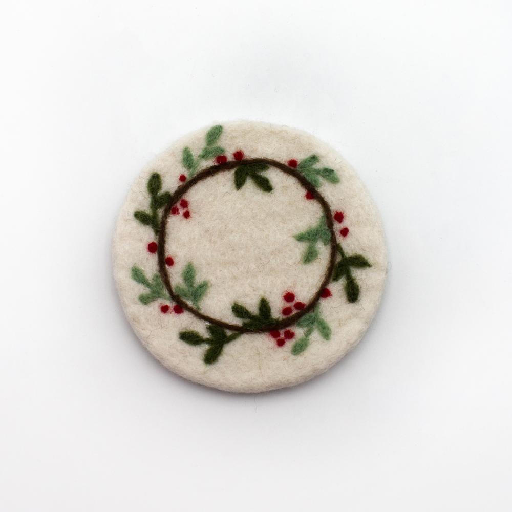 SOTTOBICCHIERE BIANCO GHIRLANDA  NATALE FELTRO EQUOSOLIDALE NEPAL | HUBAQNP0021803