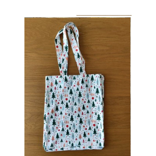 borsa shopper in cotone con motivo Inverno – vista frontale, soffietto laterale