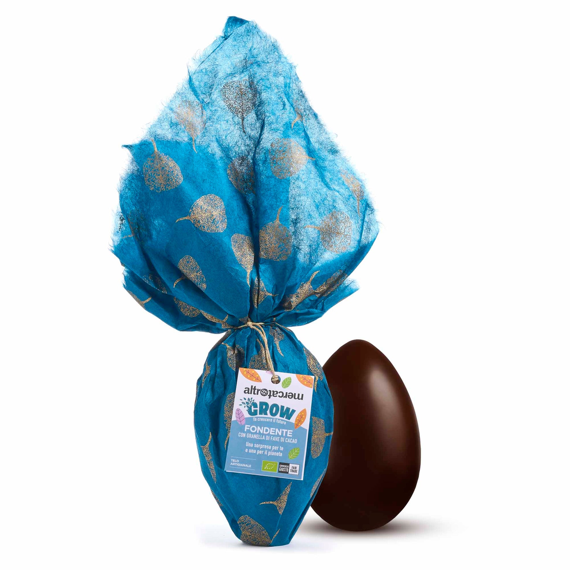 Uovo di Pasqua Grow cioccolato fondente e fave di caca biologico equosolidale Altromercato