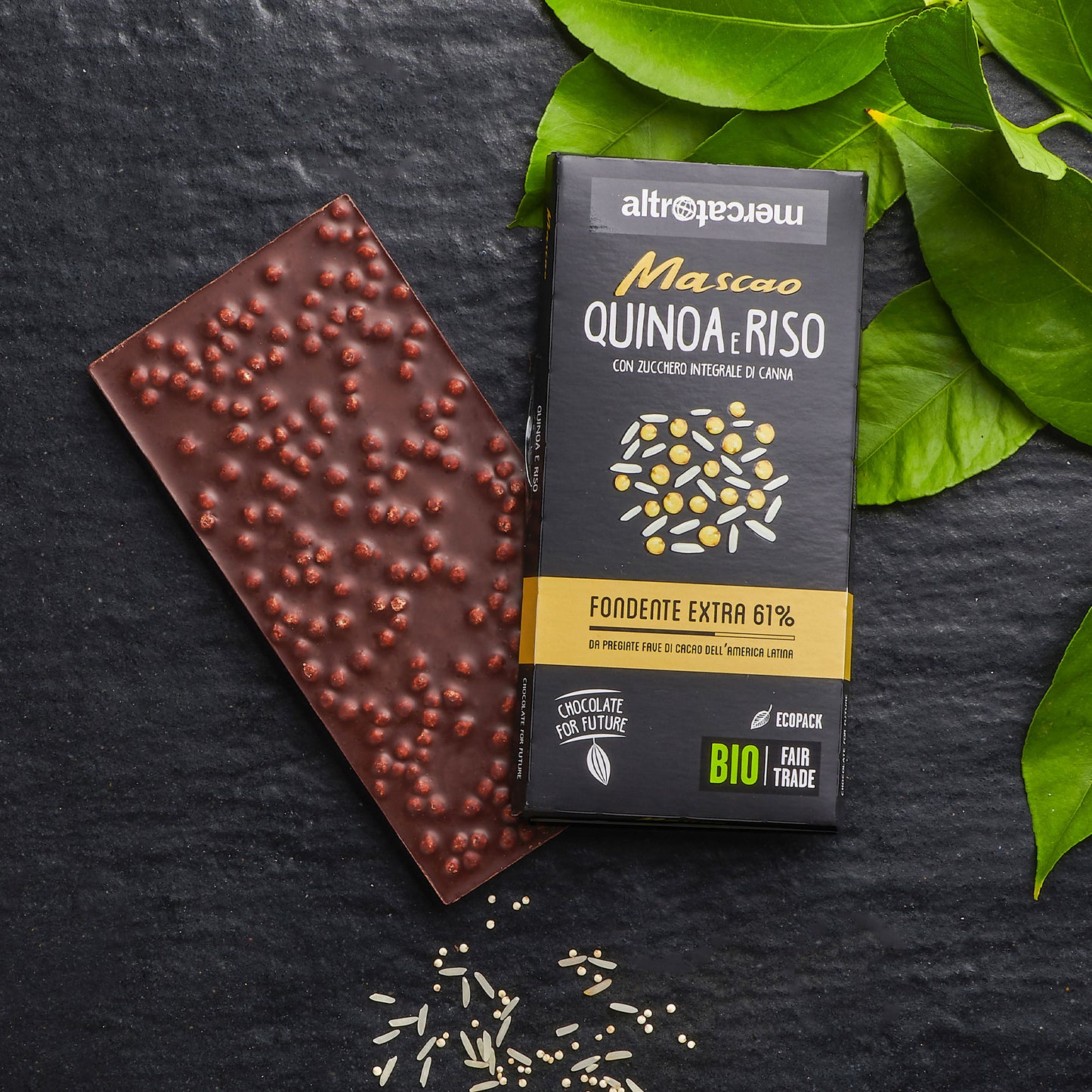 CIOCCOLATO MASCAO FONDENTE EXTRA CON QUINOA E RISO - BIO | COD. 457 | 100 g