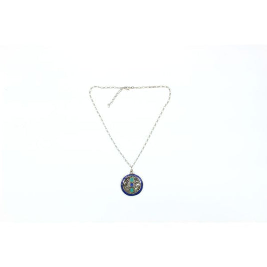 COLLANA SBALZO OTTONE, COLOR ARGENTO, RESINA BLU | COD HUBM341126067502