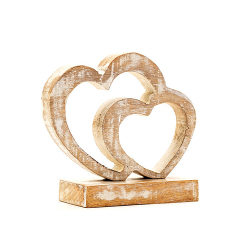 SCULTURA DUE CUORI IN LEGNO EFFETTO SHABBY | COD 3645