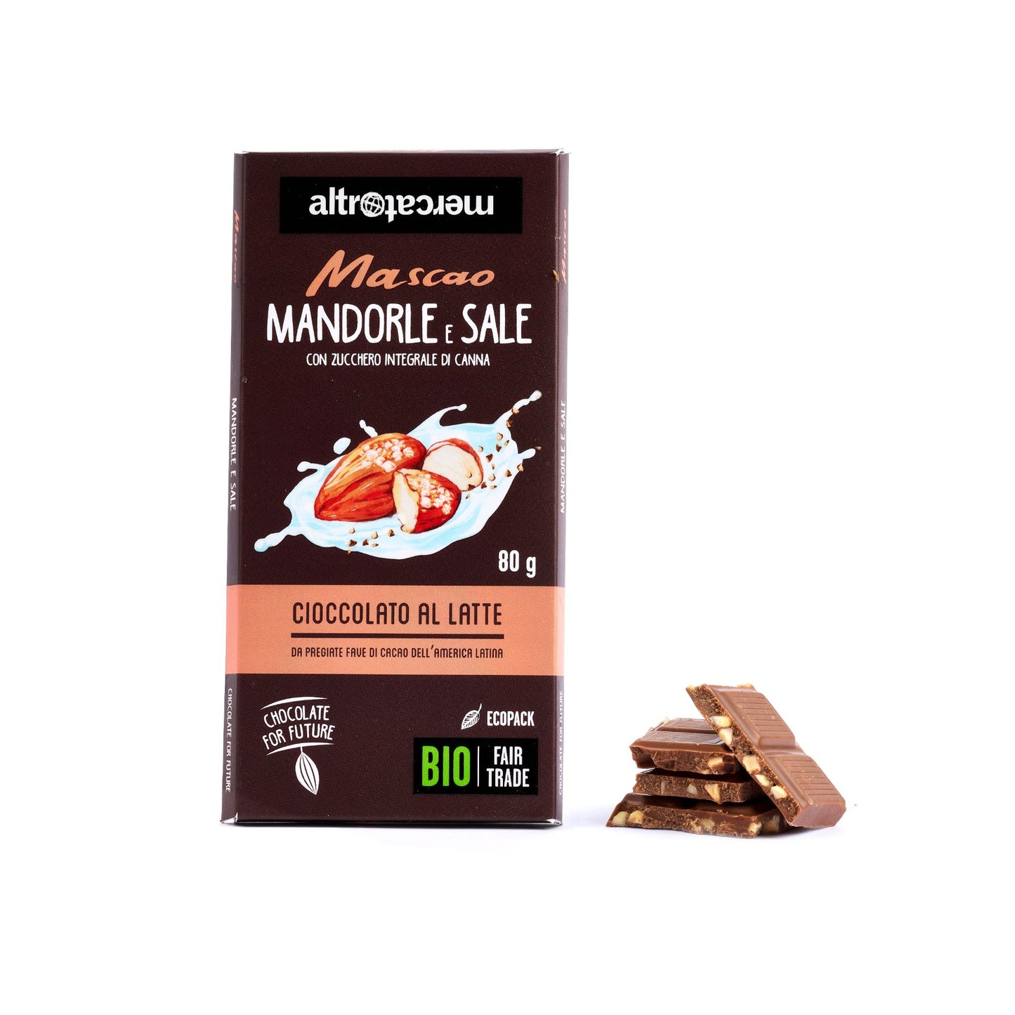 CIOCCOLATO MASCAO AL LATTE CON MANDORLE E SALE - BIO | COD. 5062 | 80 g