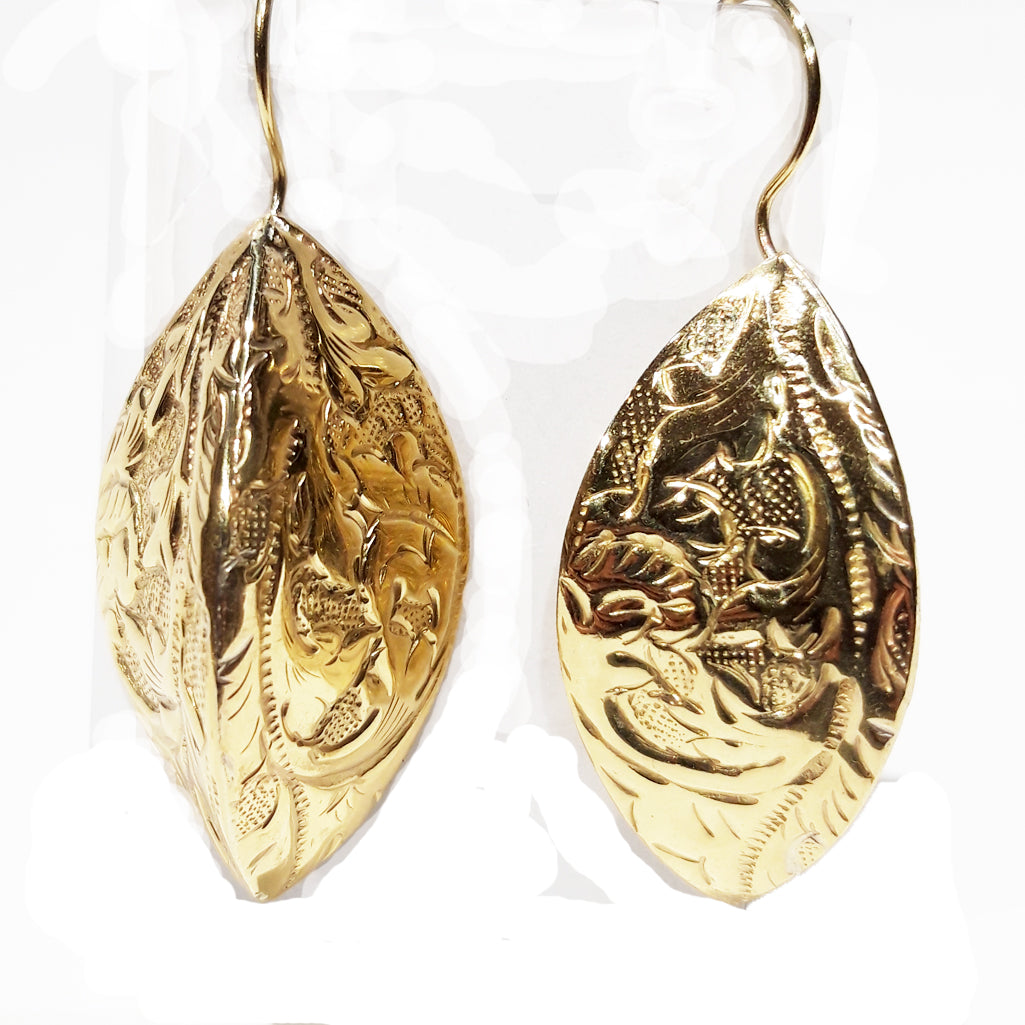 Orecchini in ottone cesellato stile Vietnam grandi - Cambogia | Bijoux solidali