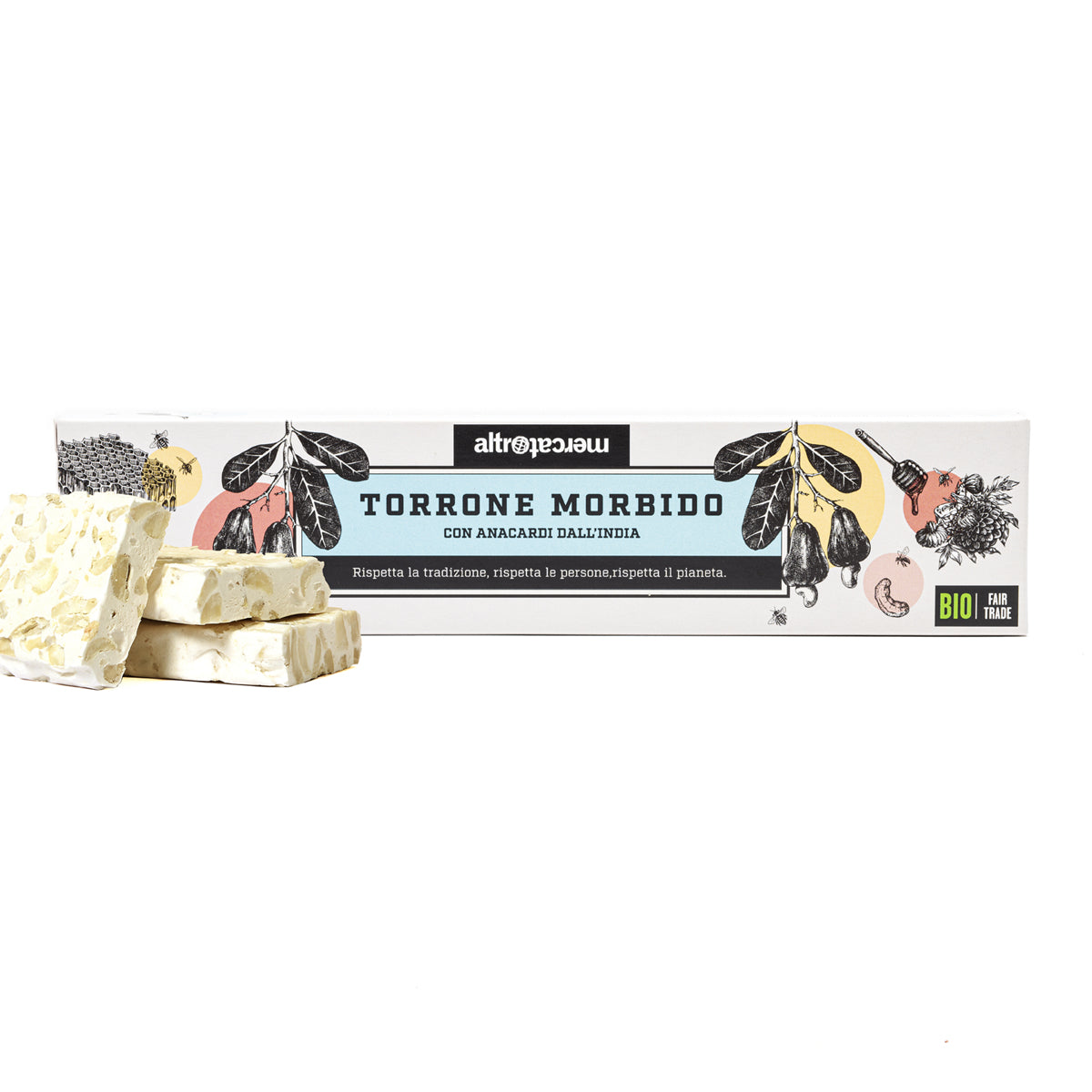 STECCA TORRONE MORBIDO CON ANACARDI E MIELE - BIO | COD   1063 | 90 g