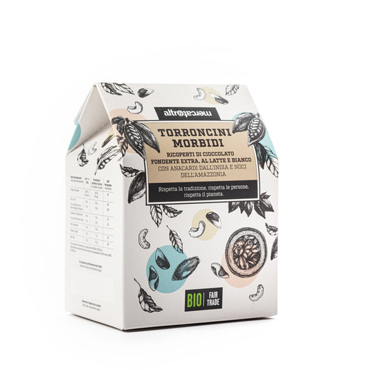 TORRONCINI MORBIDI RICOPERTI CON CIOCCOLATO AL LATTE, FONDENTE E BIANCO - BIO | COD. 327 | 180 g